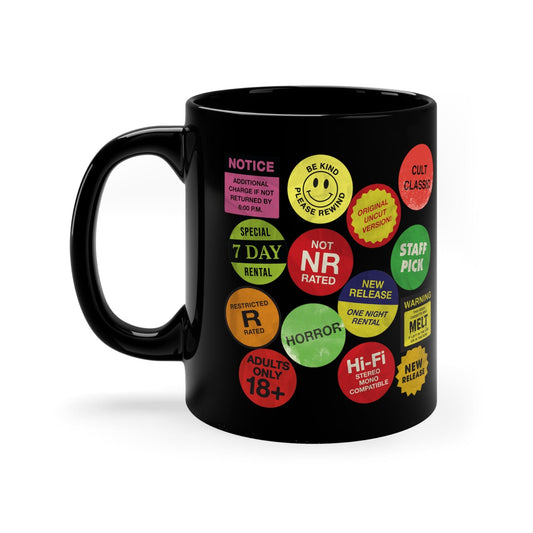VHS Stickers Black Mug