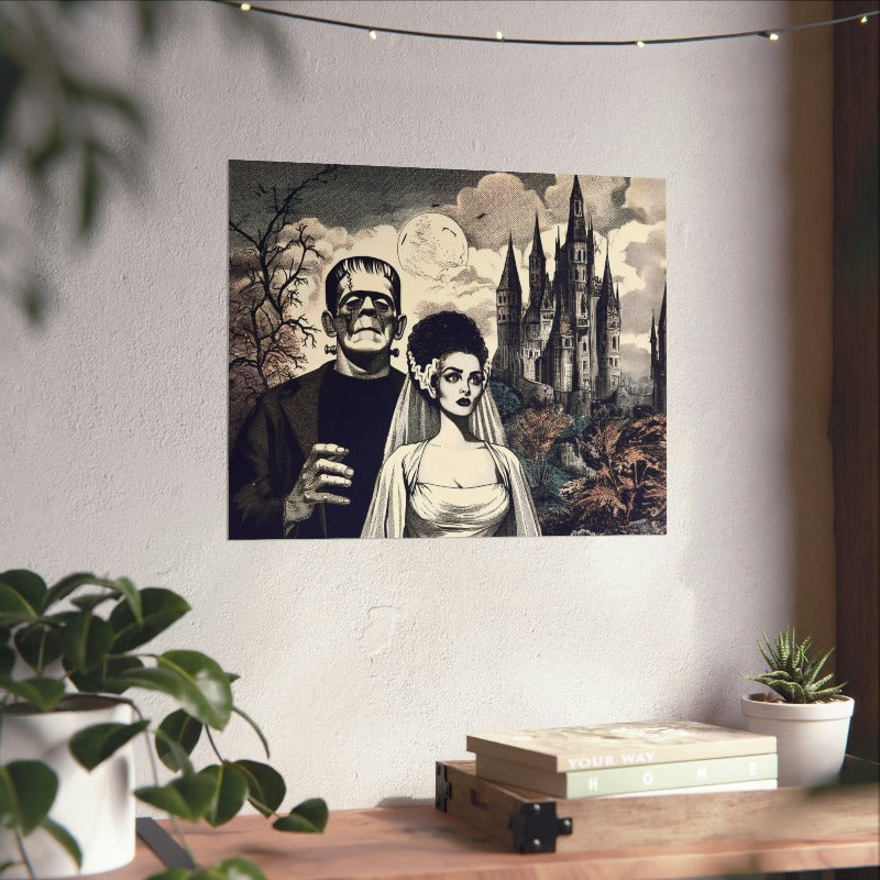 The Monster and The Bride Castle Collage Poster Print