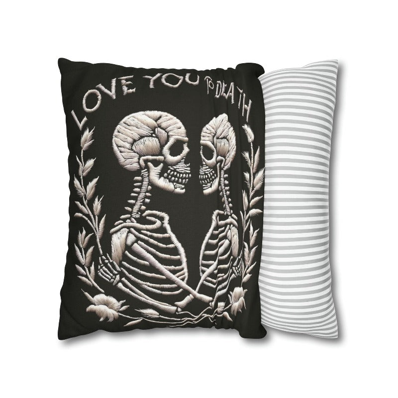 Love You To Death Faux Embroidery Pillow Case