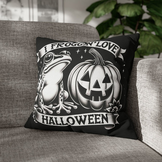 I Froggin' Love Halloween Spun Polyester  Pillow Case