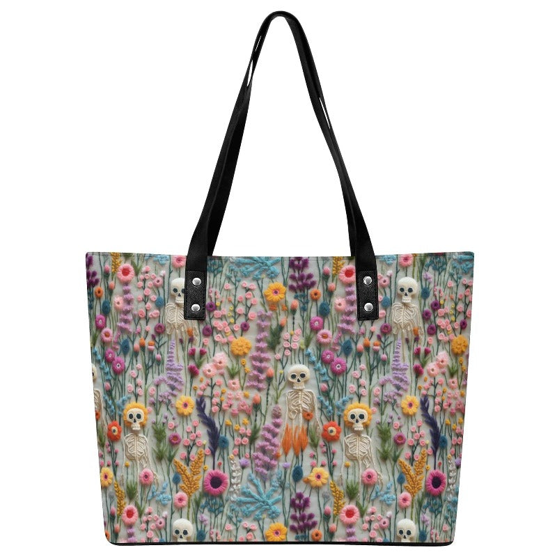 Floral Skeleton Vegan Leather Tote Bag