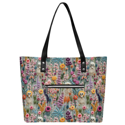 Floral Skeleton Vegan Leather Tote Bag