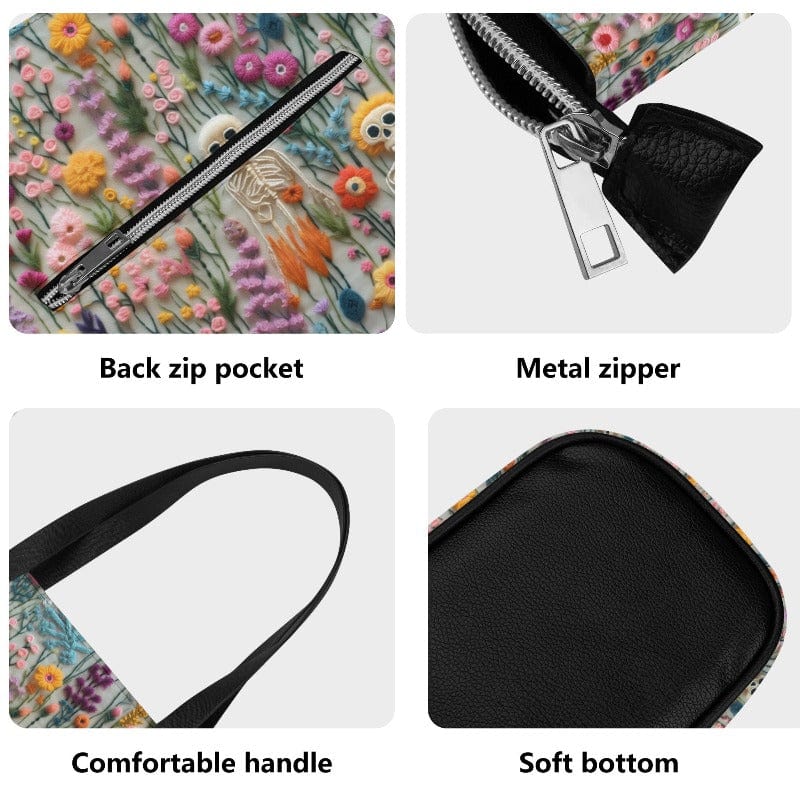 Floral Skeleton Vegan Leather Tote Bag
