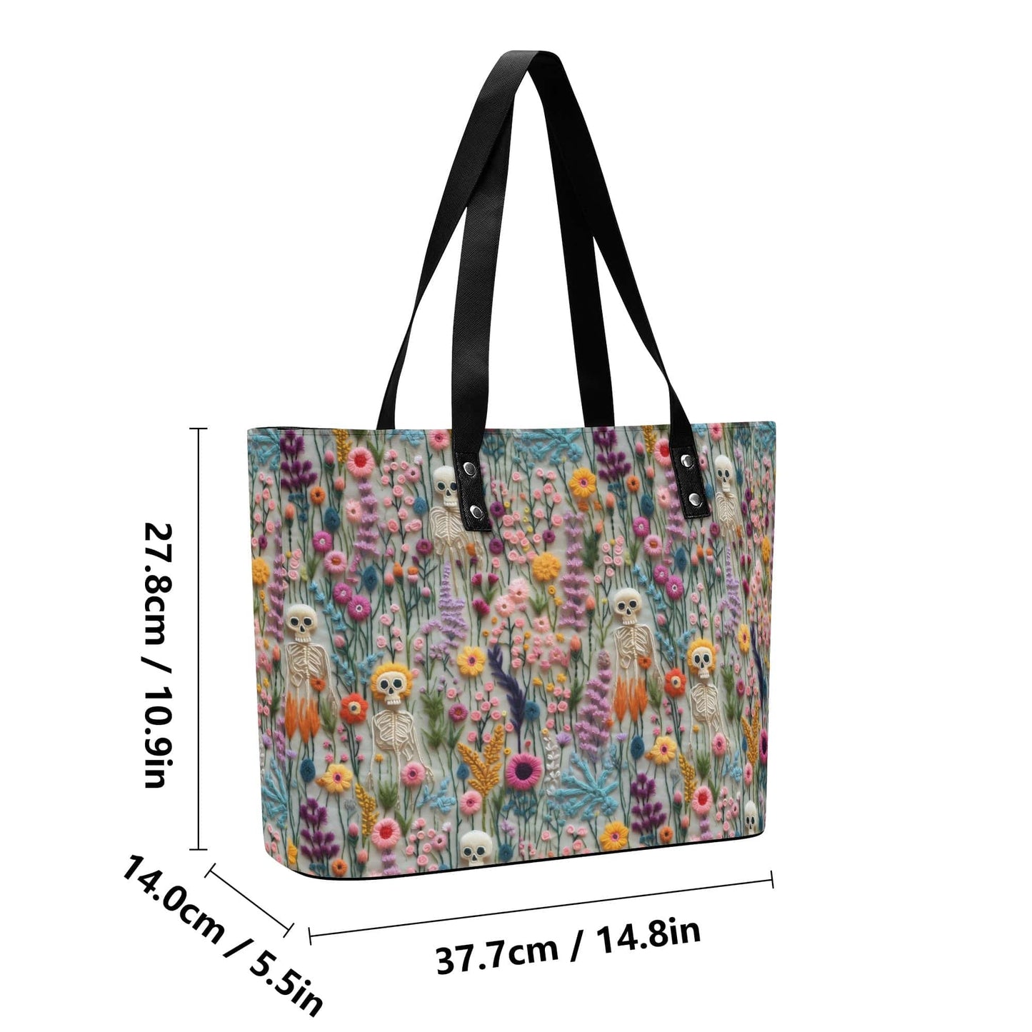 Floral Skeleton Vegan Leather Tote Bag