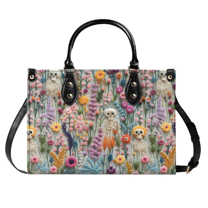 Floral Skeleton Faux Embroidery Vegan Leather Handbag