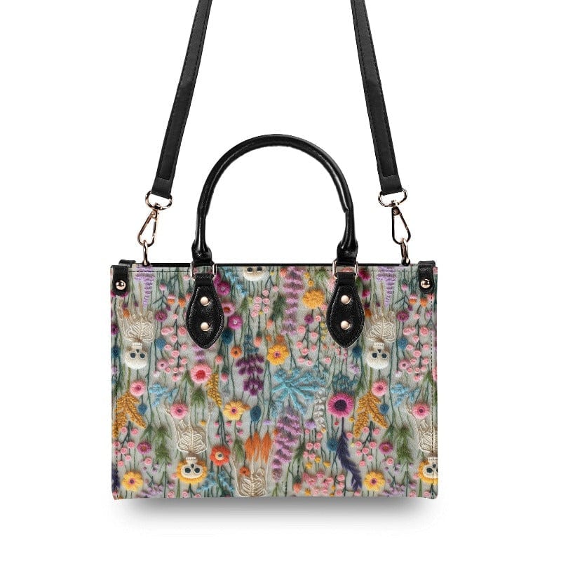 Floral Skeleton Faux Embroidery Vegan Leather Handbag