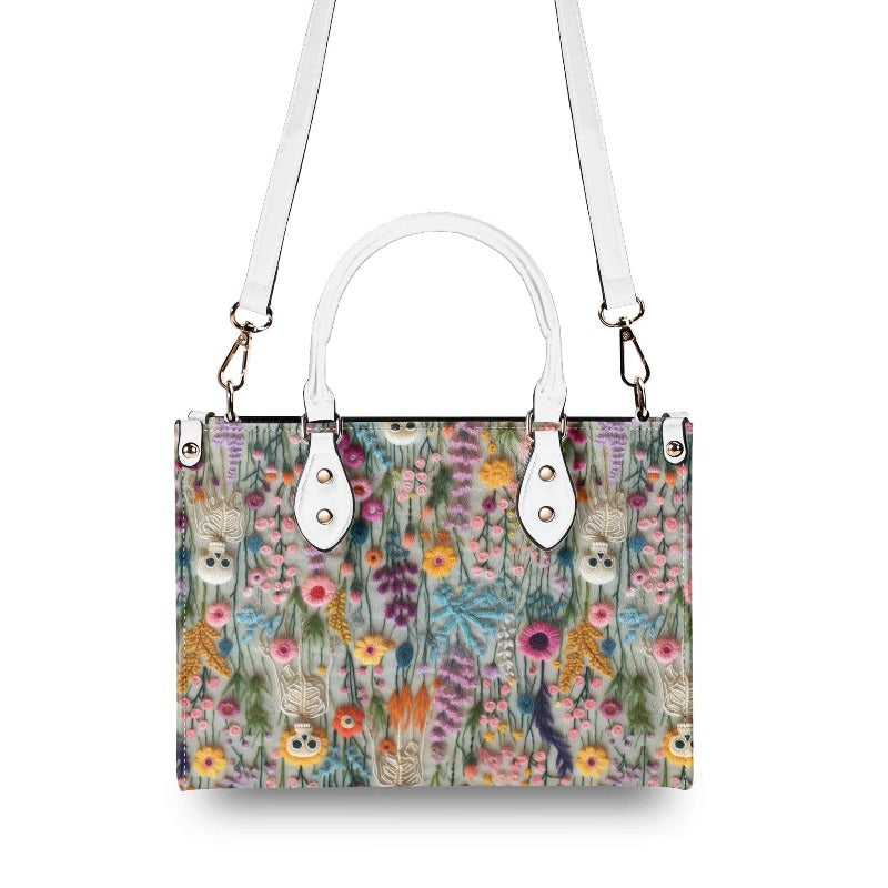 Floral Skeleton Faux Embroidery Vegan Leather Handbag
