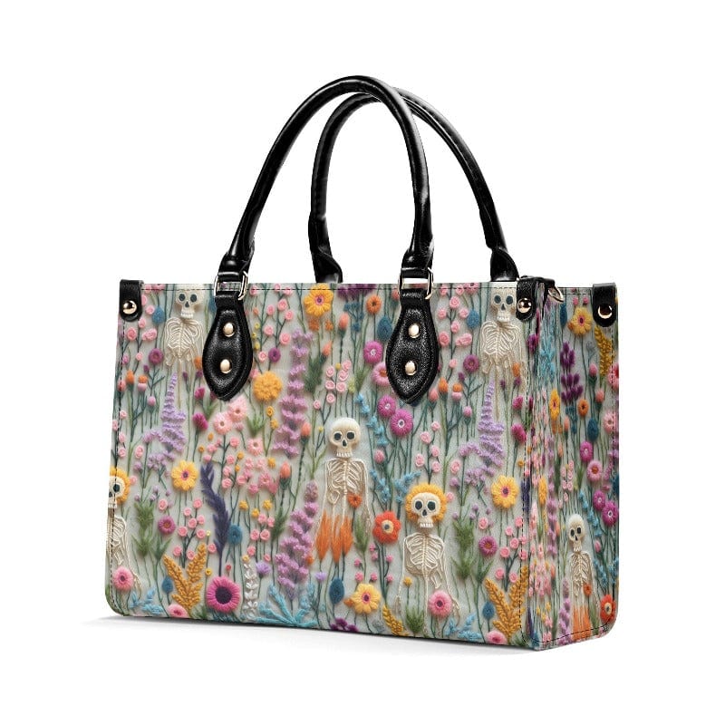 Floral Skeleton Faux Embroidery Vegan Leather Handbag