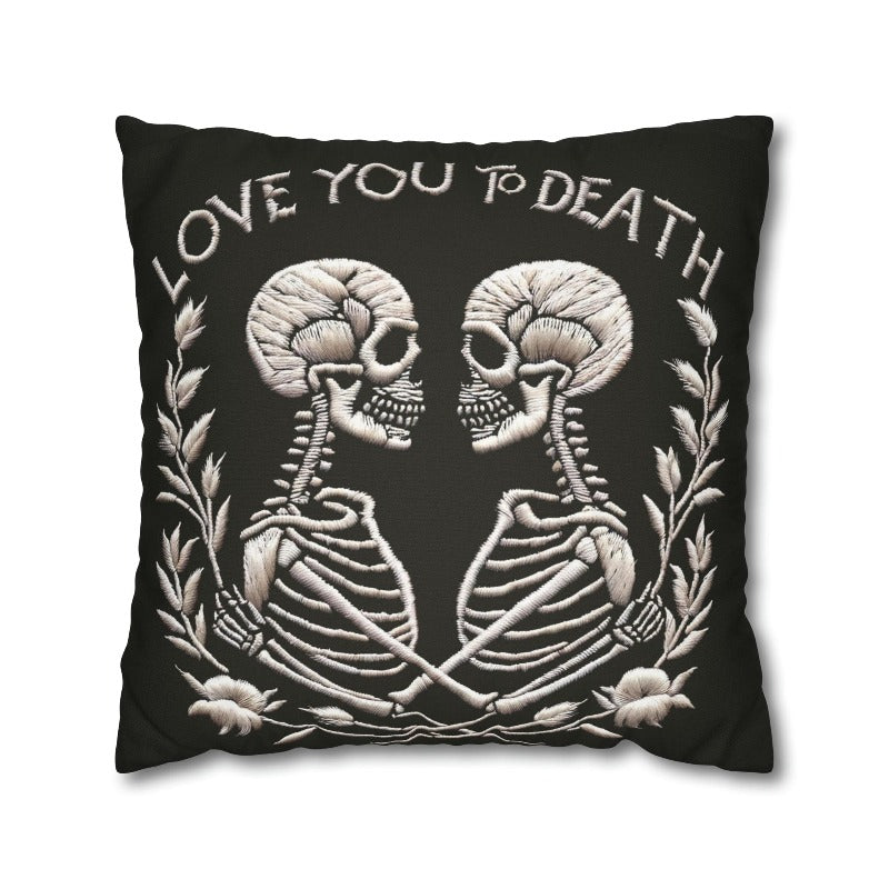 Love You To Death Faux Embroidery Pillow Case