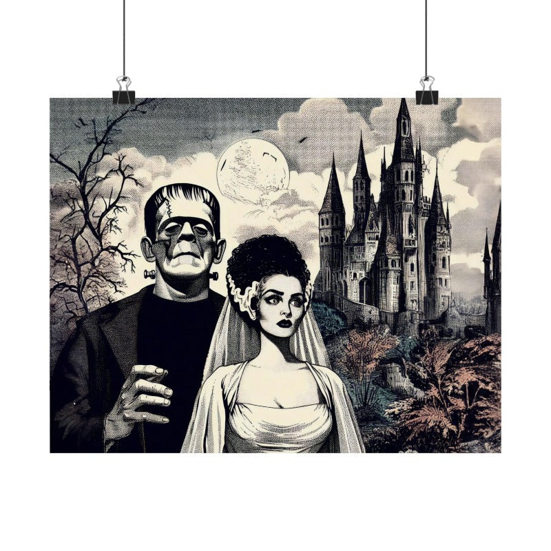 The Monster and The Bride Castle Collage Poster Print