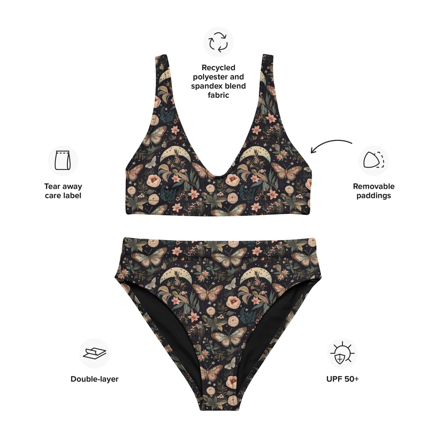 Night Moth high-waisted bikini