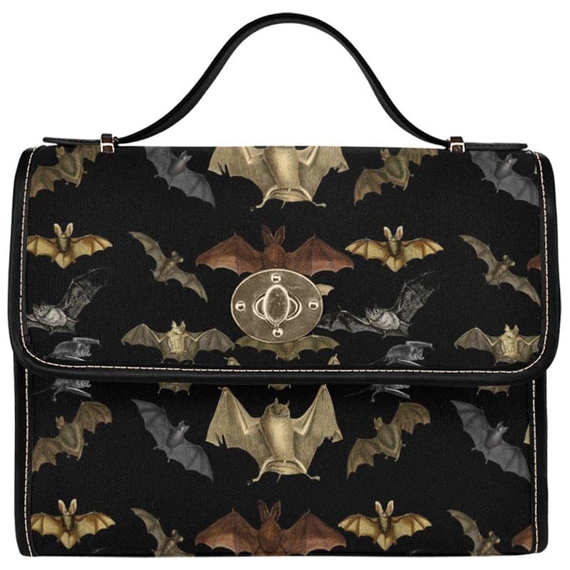 Bat Print Canvas Bag with Black Trim