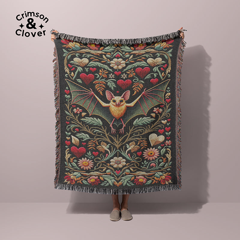 Bat Embroidery Woven Blanket