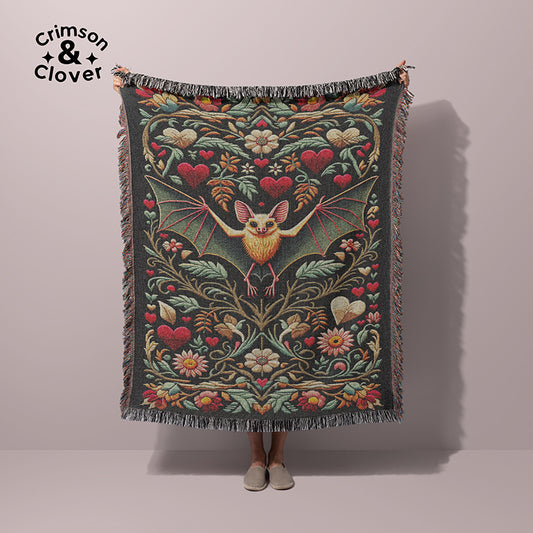 Bat Embroidery Woven Blanket