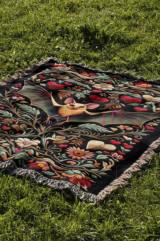 Bat Embroidery Woven Blanket