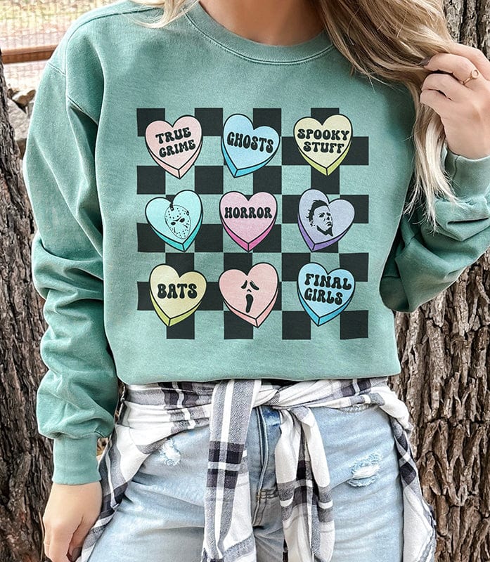 Valloween Checkerboard Conversation Hearts Garment-Dyed Sweatshirt