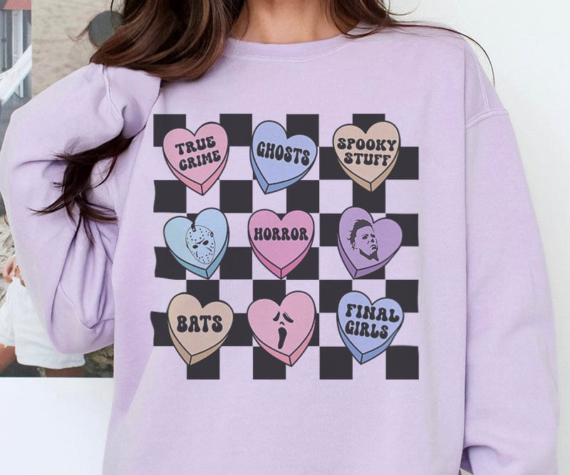 Valloween Checkerboard Conversation Hearts Garment-Dyed Sweatshirt