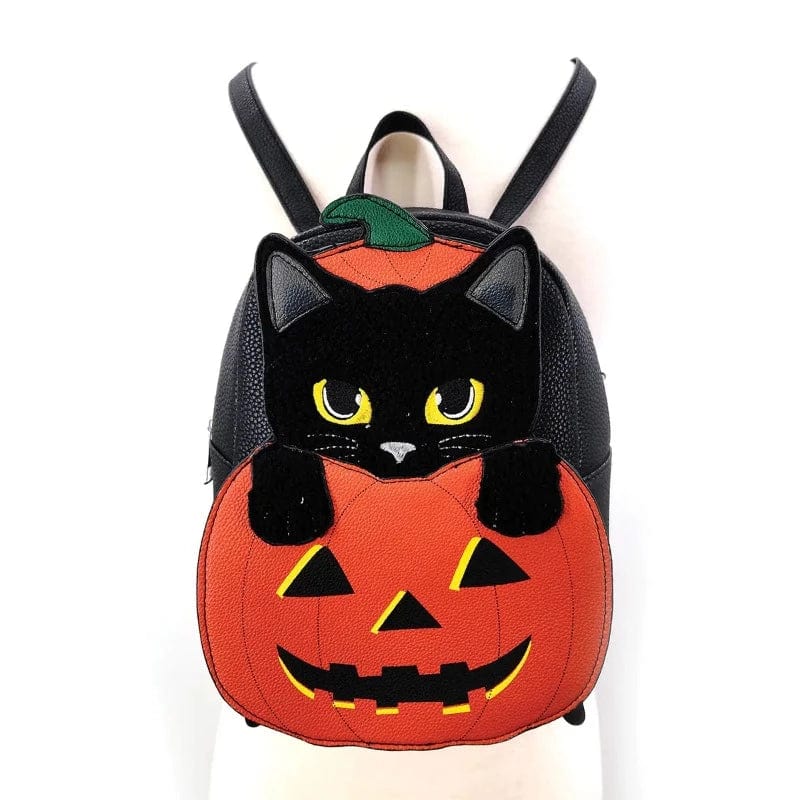Furry Cat Jack O'Lantern Mini Backpack