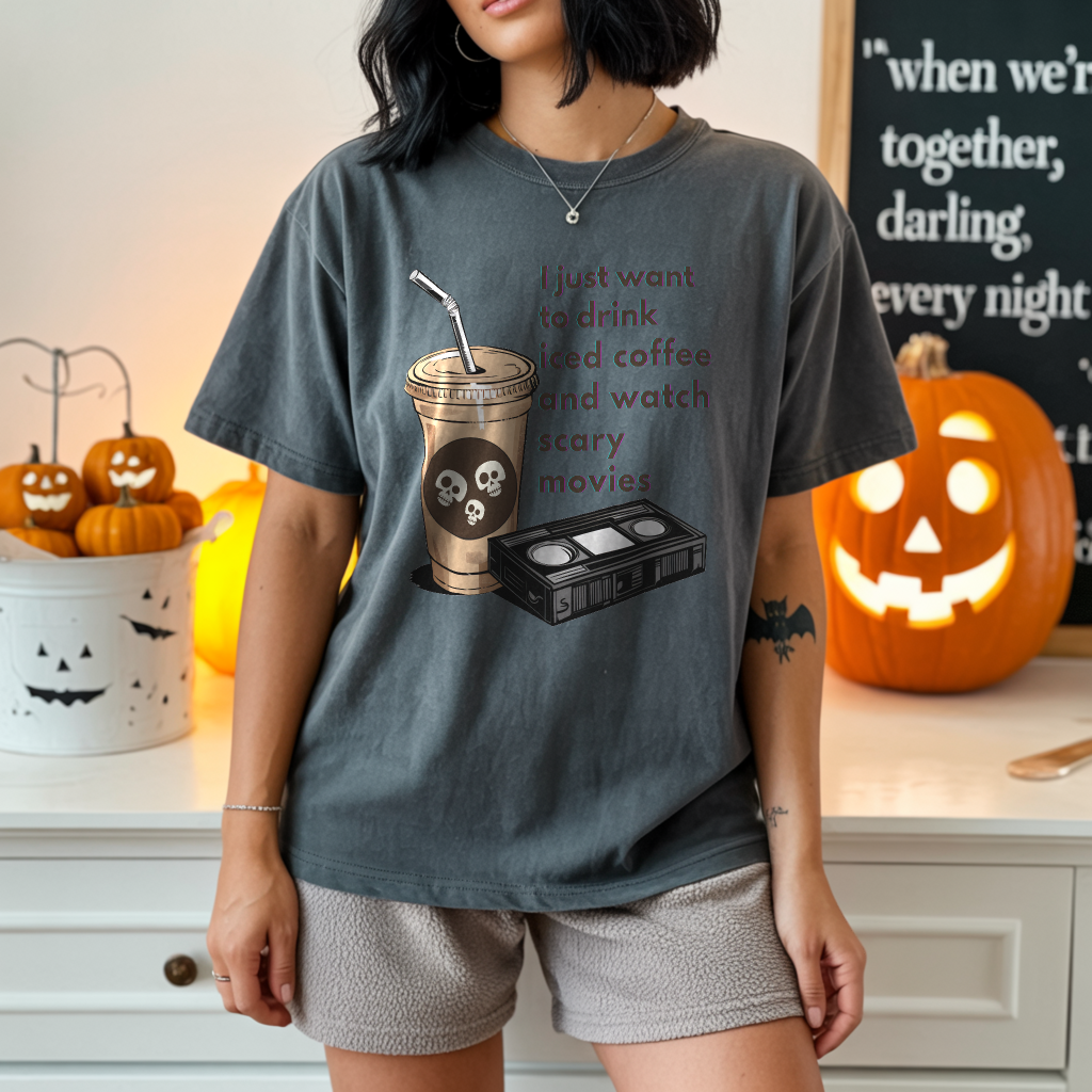 Iced Coffee + Scary Movies Tee