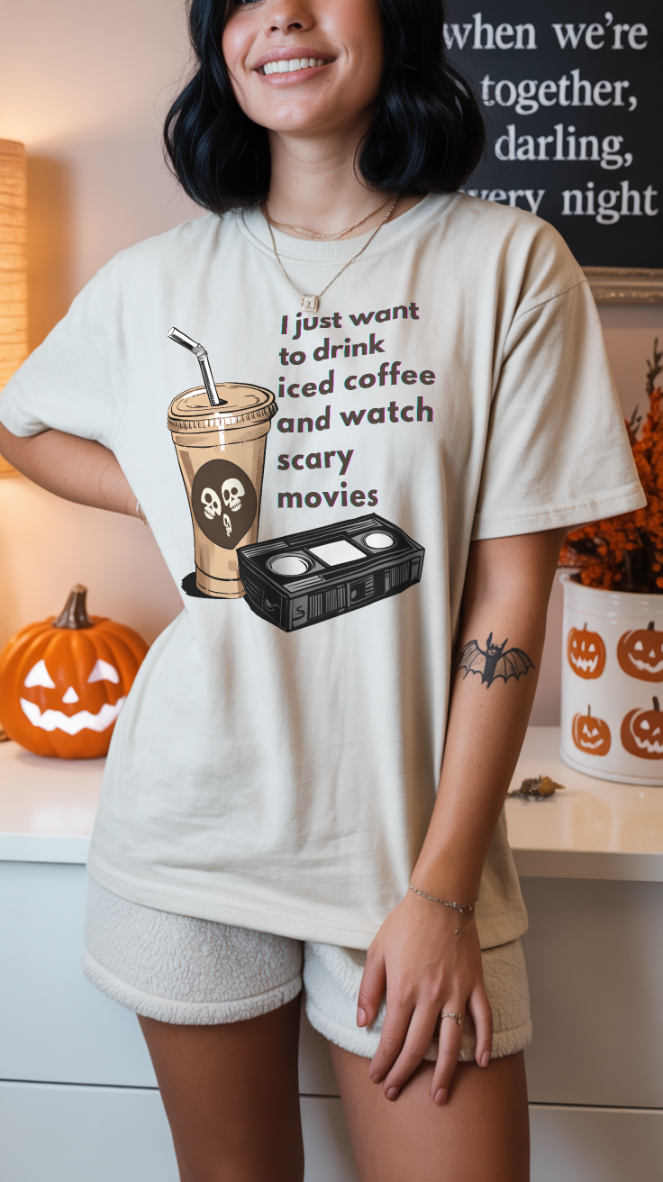 Iced Coffee + Scary Movies Tee