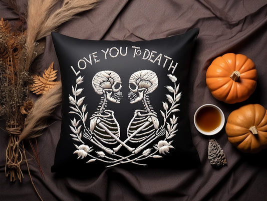 Love You To Death Faux Embroidery Pillow Case