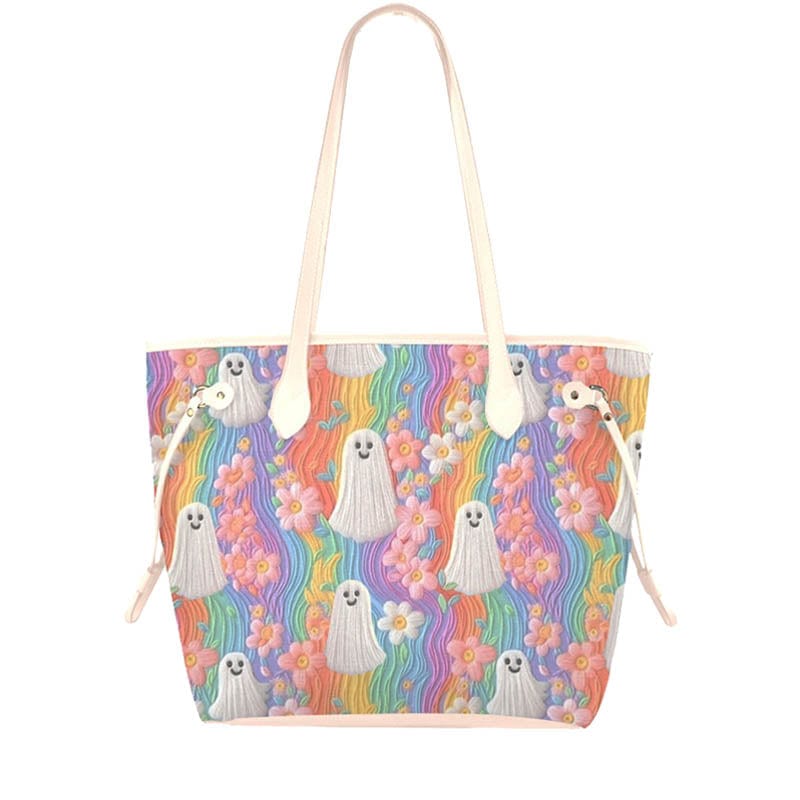 Faux Embroidery Pastel Ghost Canvas Tote Bag