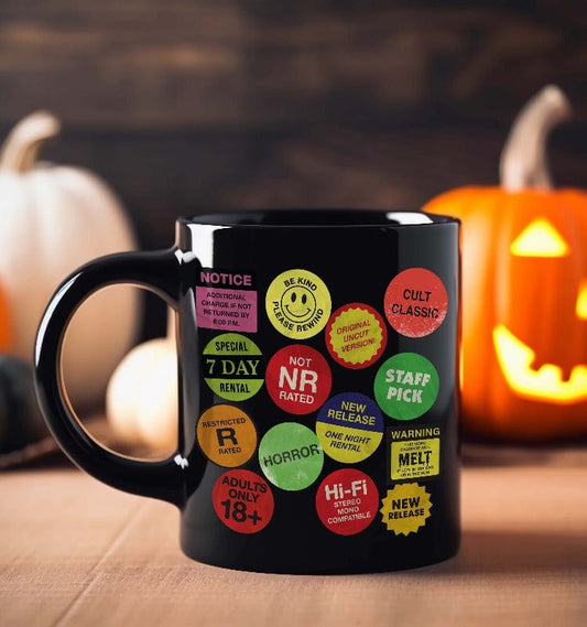 VHS Stickers Black Mug