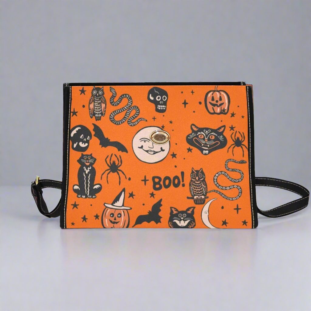 Vintage Halloween Satchel Bag with Black Trim
