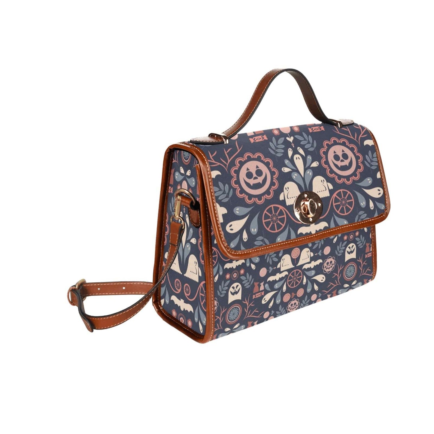 Blue Folk Art Halloween Satchel Bag