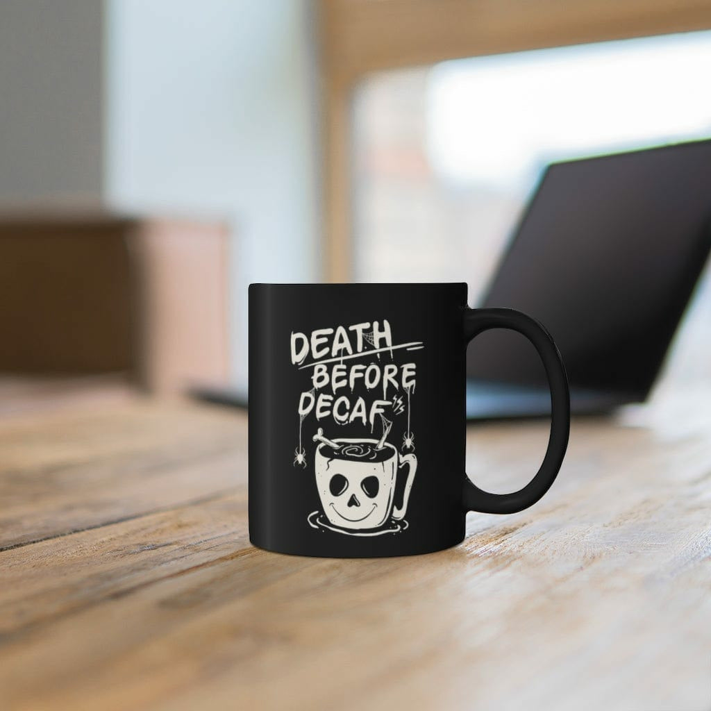 Death Before Decaf Black Ceramic Mug