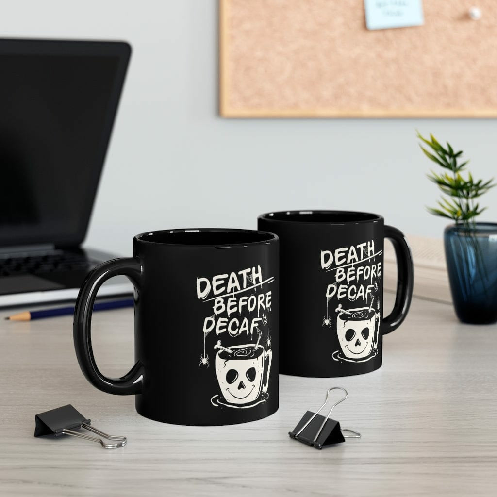 Death Before Decaf Black Ceramic Mug