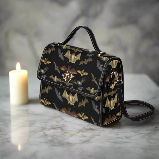 Bat Print Canvas Bag with Black Trim