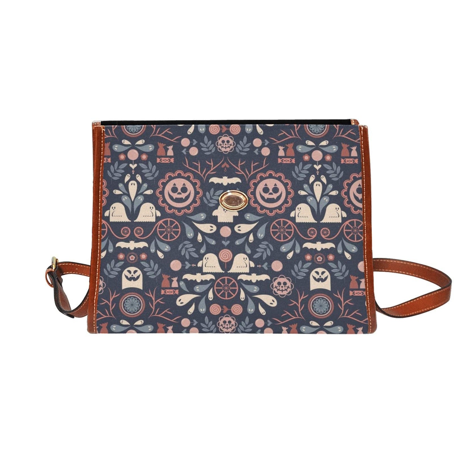 Blue Folk Art Halloween Satchel Bag
