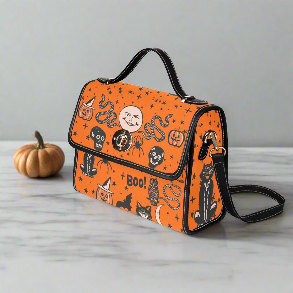 Vintage Halloween Satchel Bag with Black Trim
