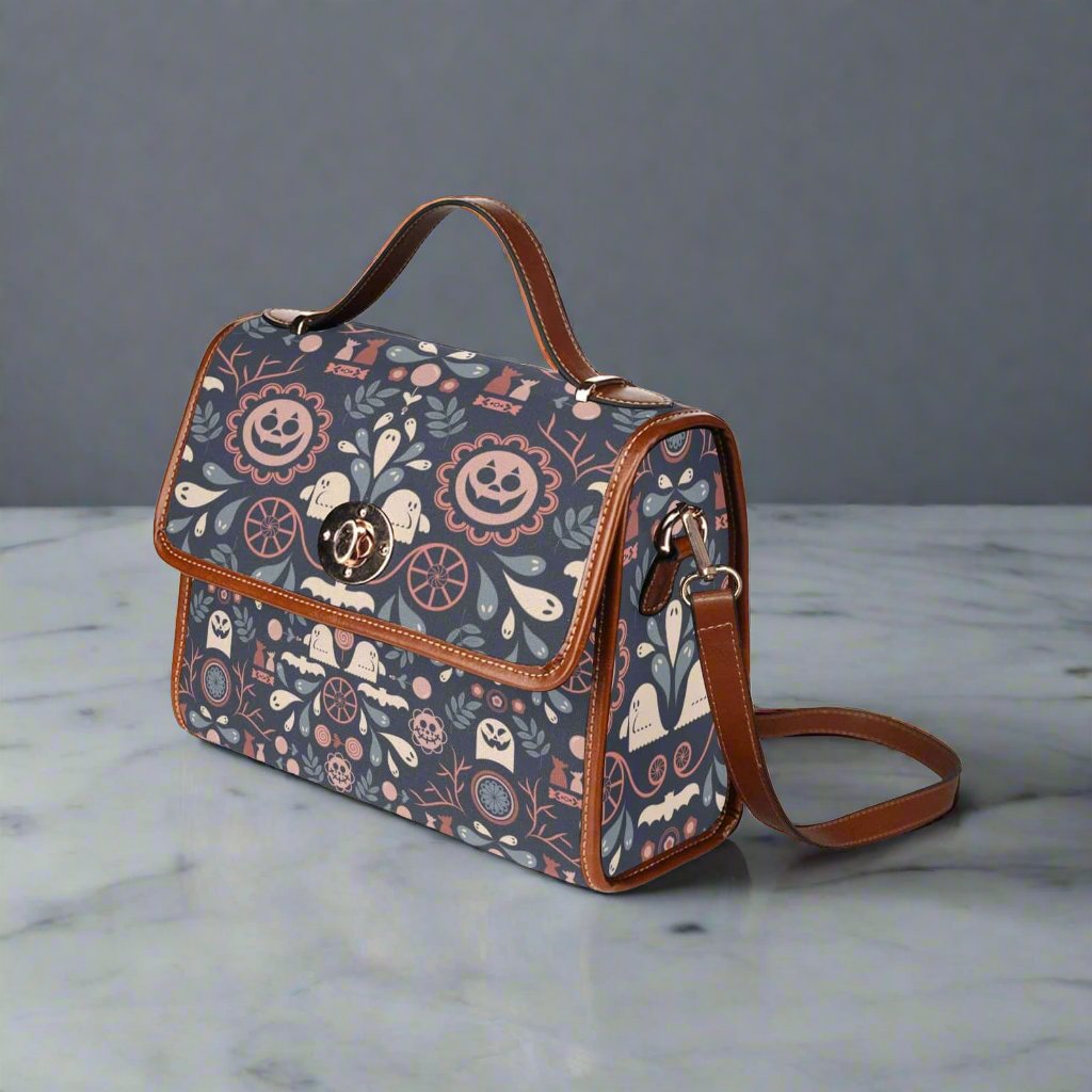 Blue Folk Art Halloween Satchel Bag