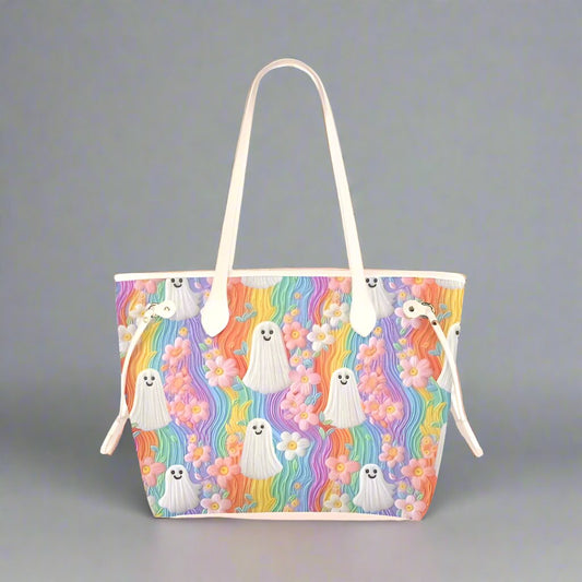 Faux Embroidery Pastel Ghost Canvas Tote Bag