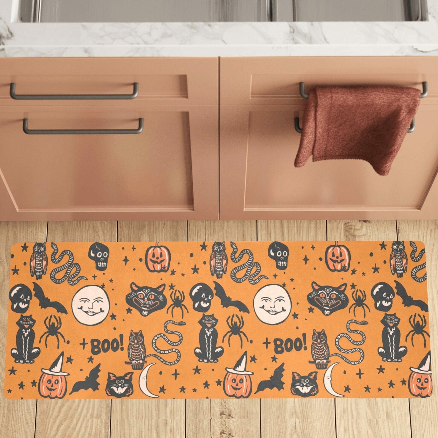 Vintage Halloween Kitchen Mat Extended Size Kitchen Mat 48"x17"