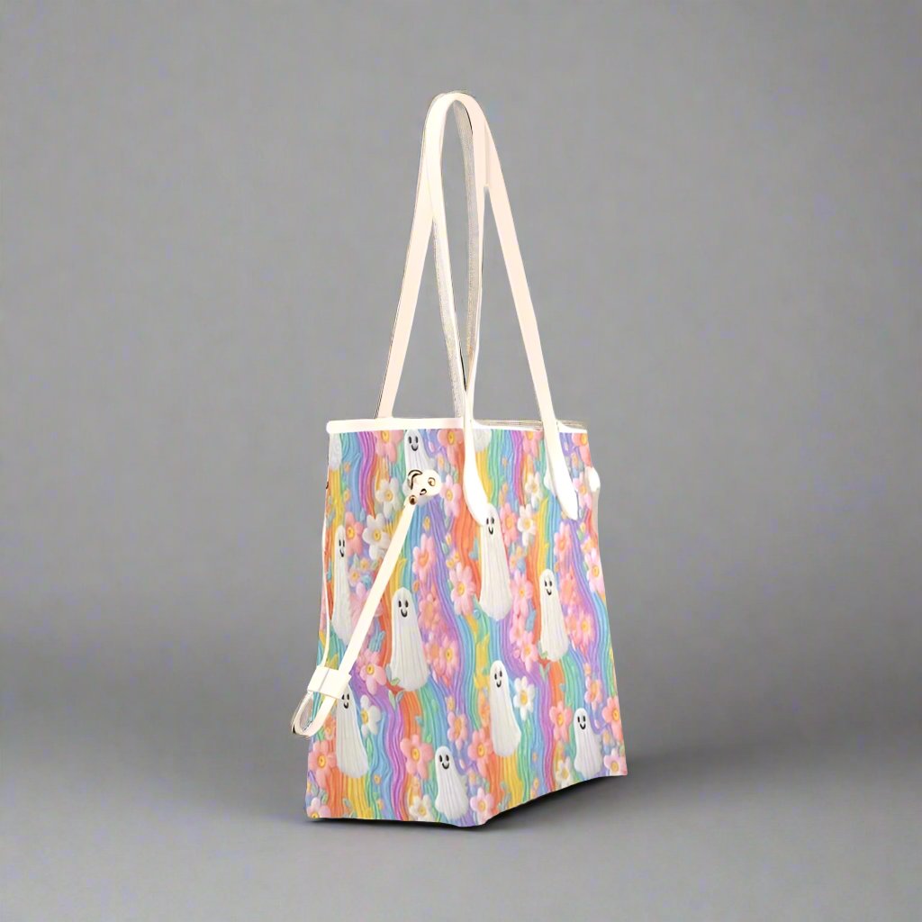 Faux Embroidery Pastel Ghost Canvas Tote Bag