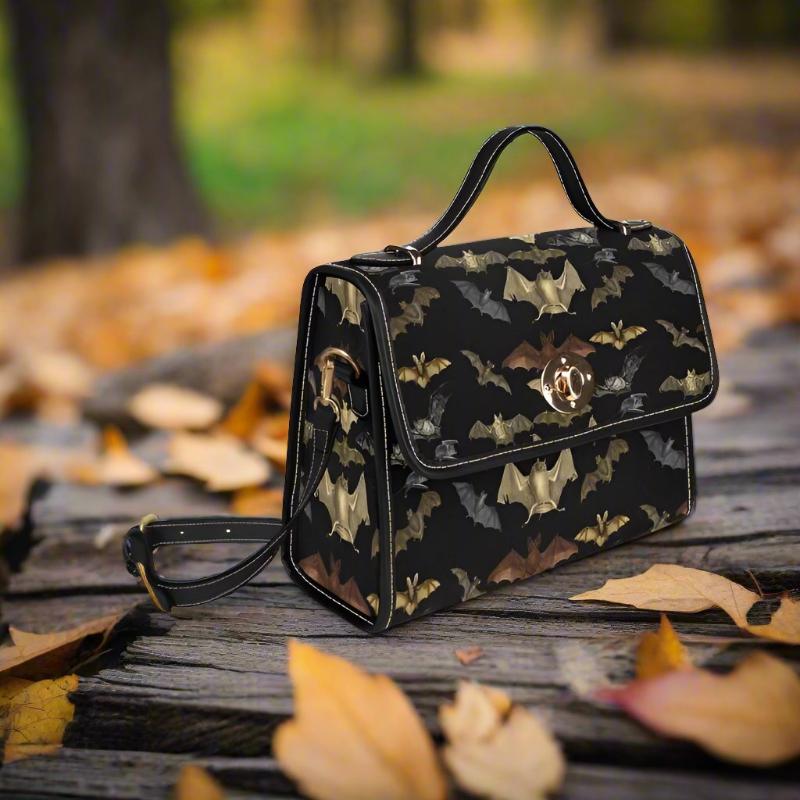 Bat Print Canvas Bag with Black Trim