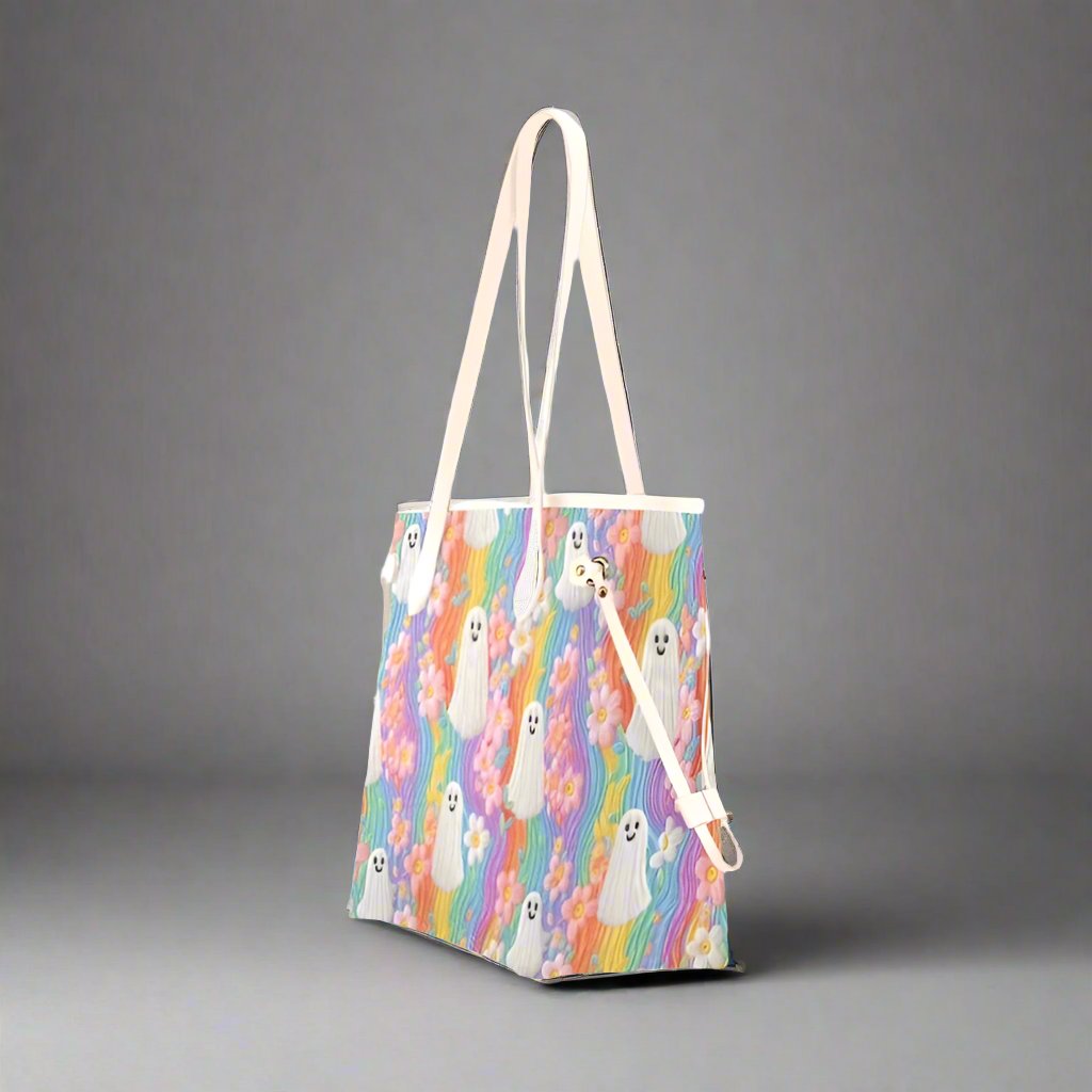 Faux Embroidery Pastel Ghost Canvas Tote Bag