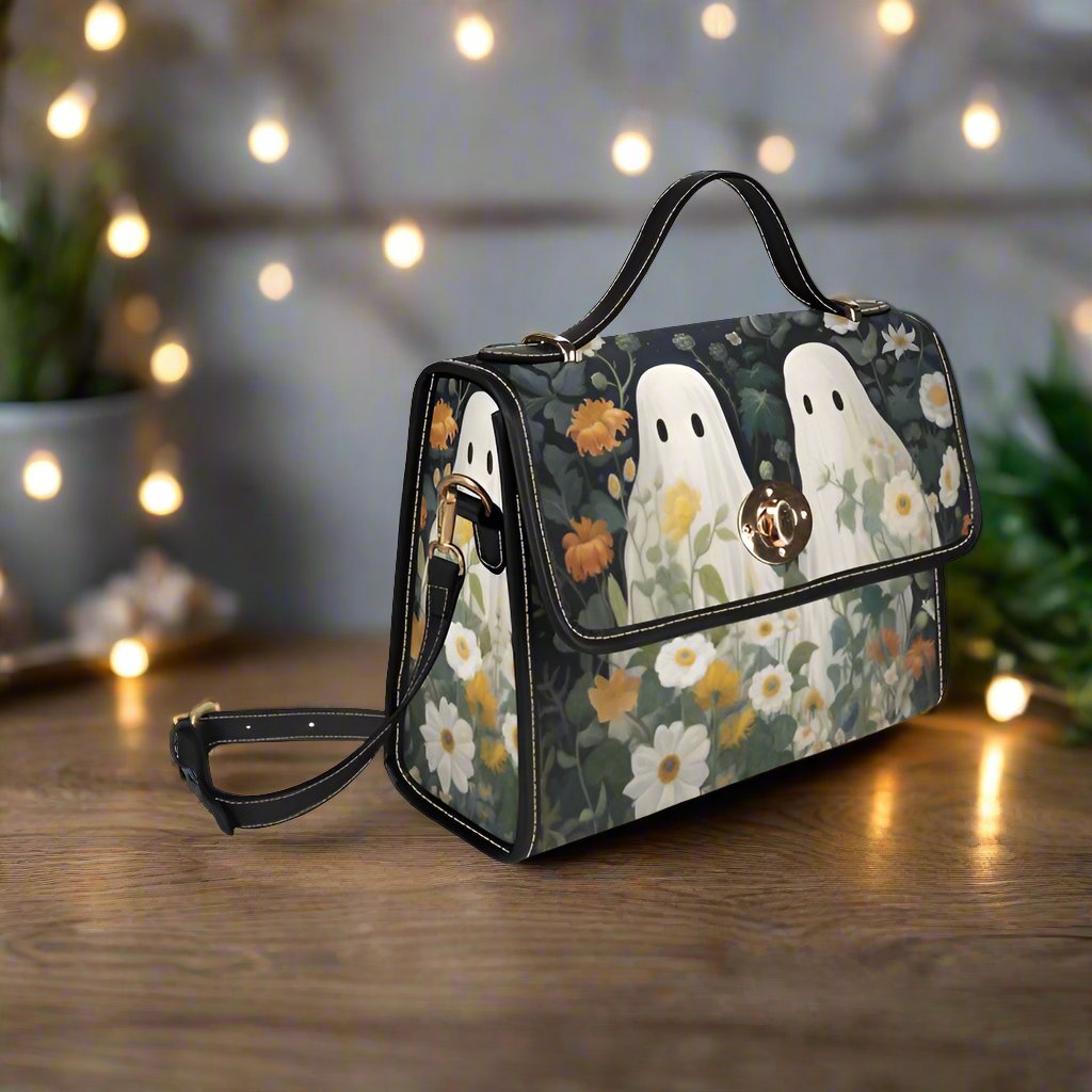 Floral Ghost Canvas Bag with Black Trim