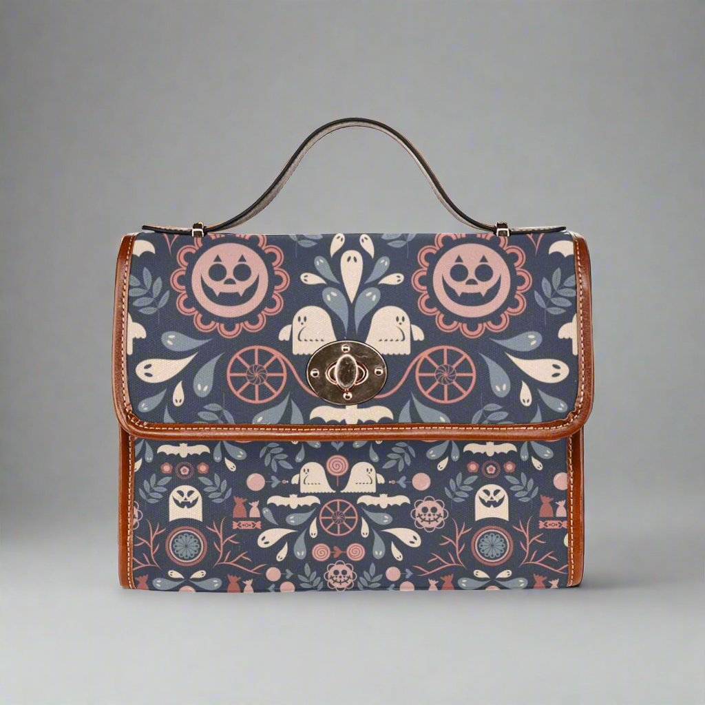 Blue Folk Art Halloween Satchel Bag