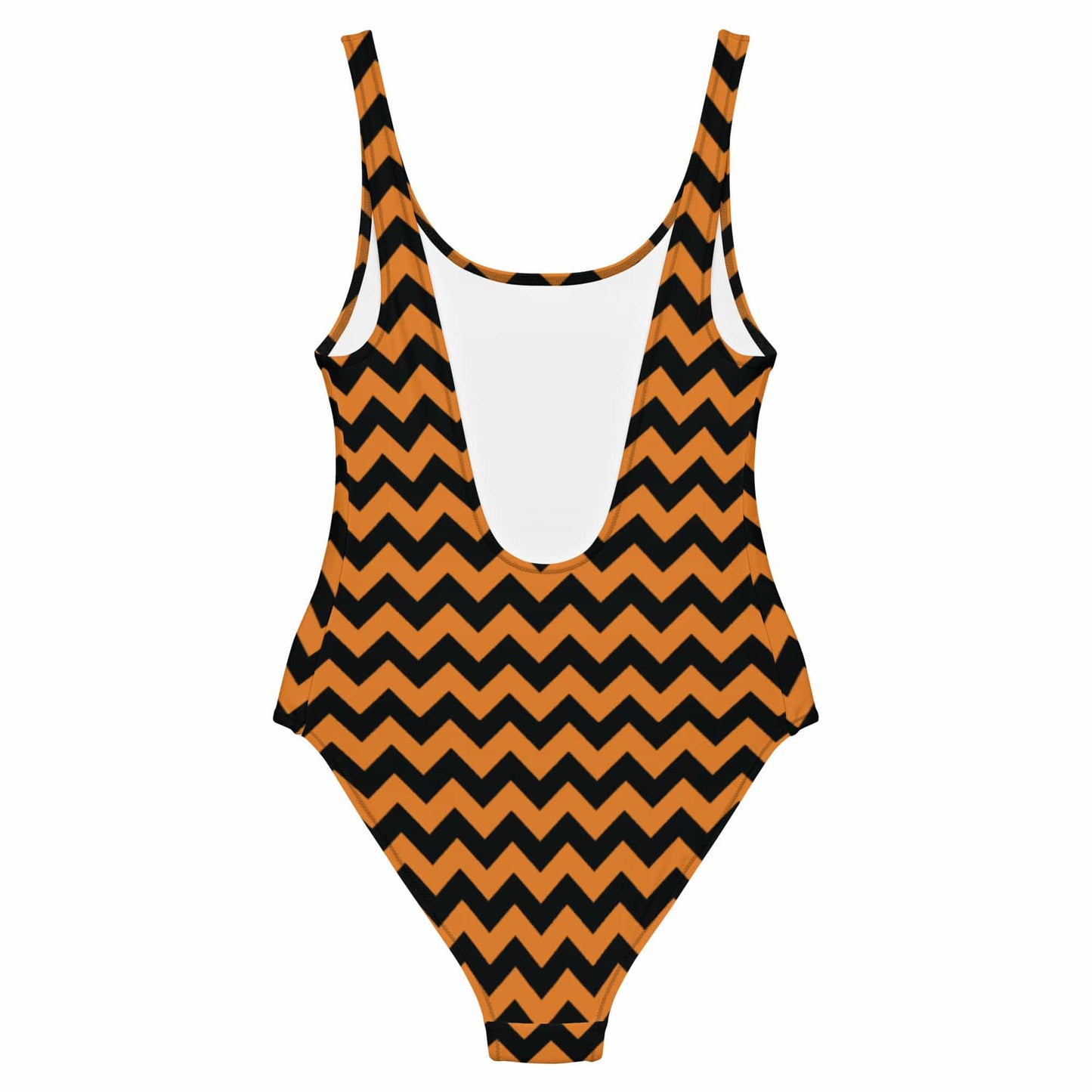 Orange and Black Herringbone Print One-Piece Swimsuit