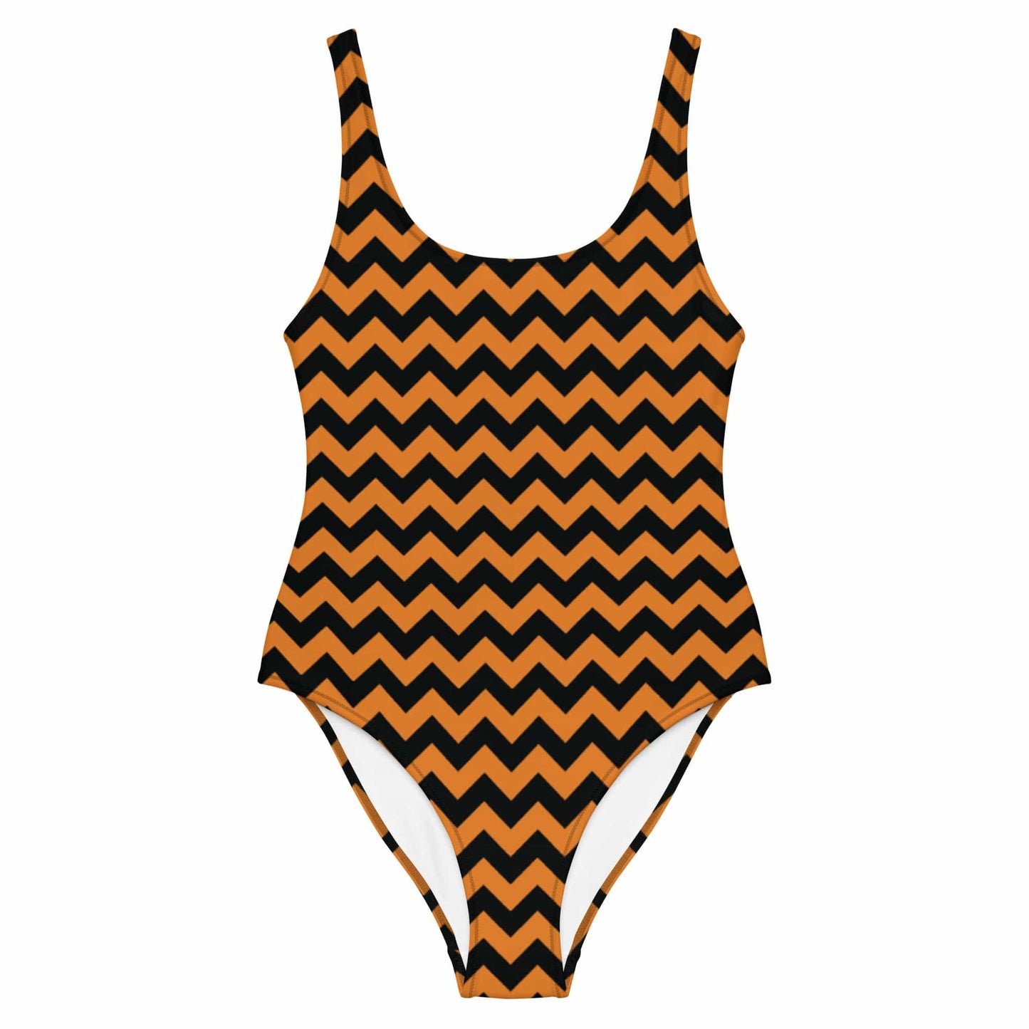 Orange and Black Herringbone Print One-Piece Swimsuit