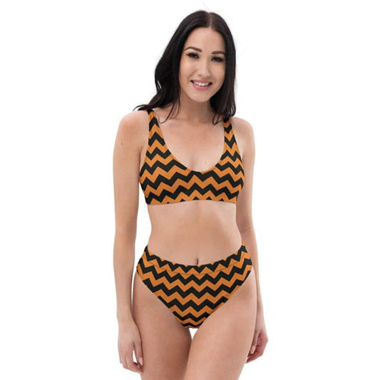 Orange and Black Herringbone Recycled high-waisted bikini