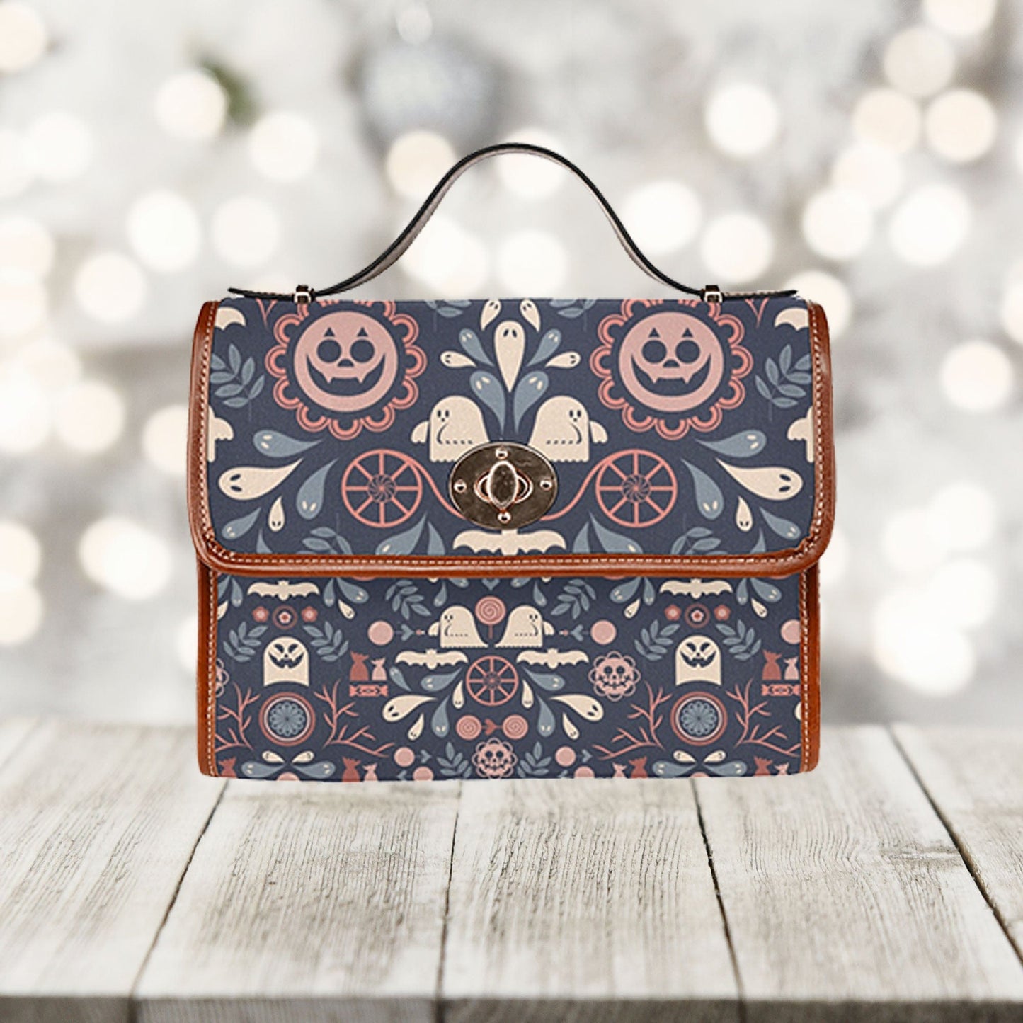 Blue Folk Art Halloween Satchel Bag