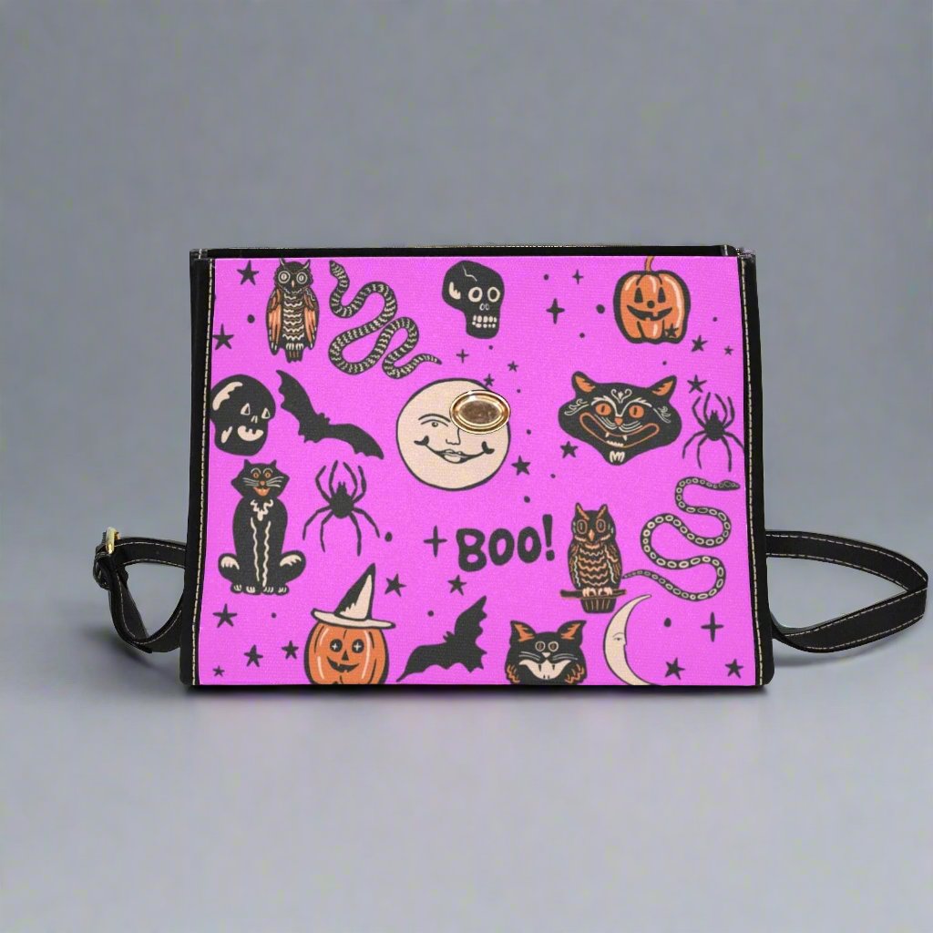 Vintage Halloween Satchel Bag with Black Trim