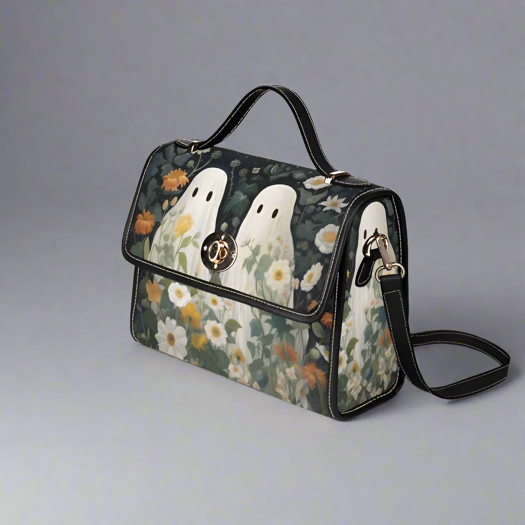 Floral Ghost Canvas Bag with Black Trim