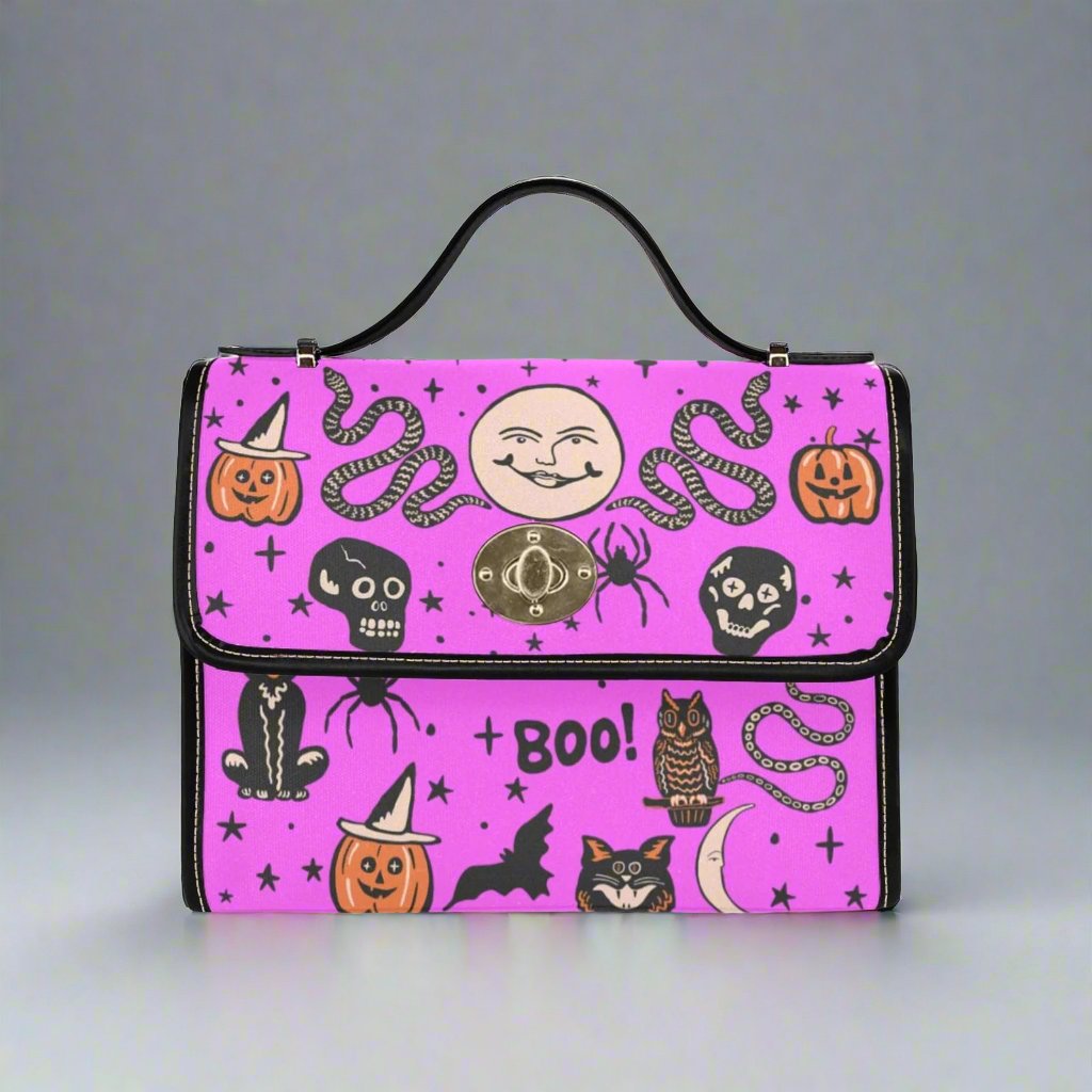 Vintage Halloween Satchel Bag with Black Trim