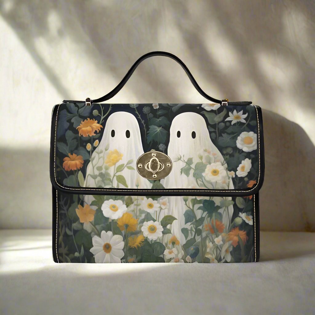 Floral Ghost Canvas Bag with Black Trim